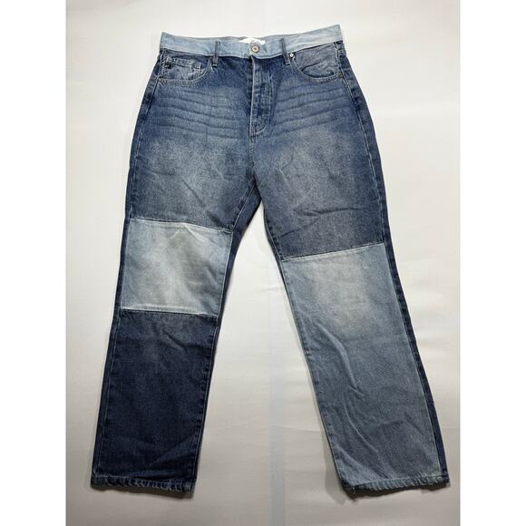 KanCan Denim - Kancan Women's 2-Tone Button Fly Tapered Leg Blue Denim Jeans - Sz 15 (36x28.5)